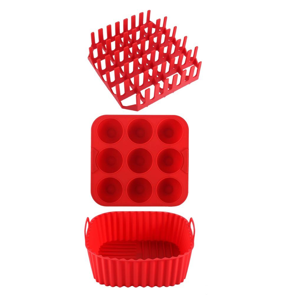 3 Piece/Set Non-Stick Air Fryer Silicone Baking Tray Square Household Cupcake Mold Heat-resistant Hot Dog Grill Cooking