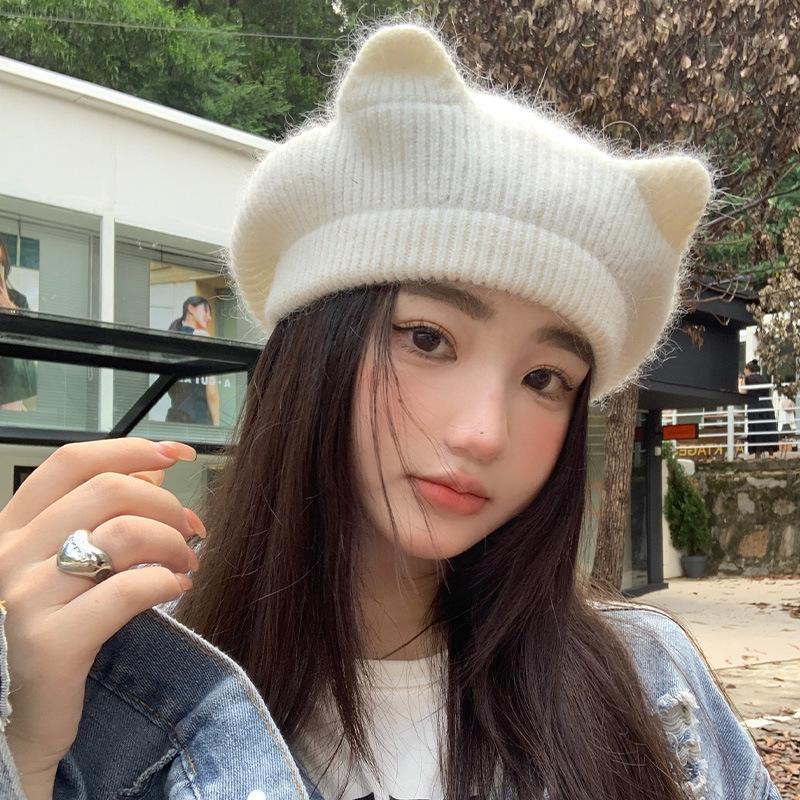 Women's New Knitted Dome Hat Wide Edge Face Showing Small Casual Sports Headband Korean Style Wool Bag Head Hat