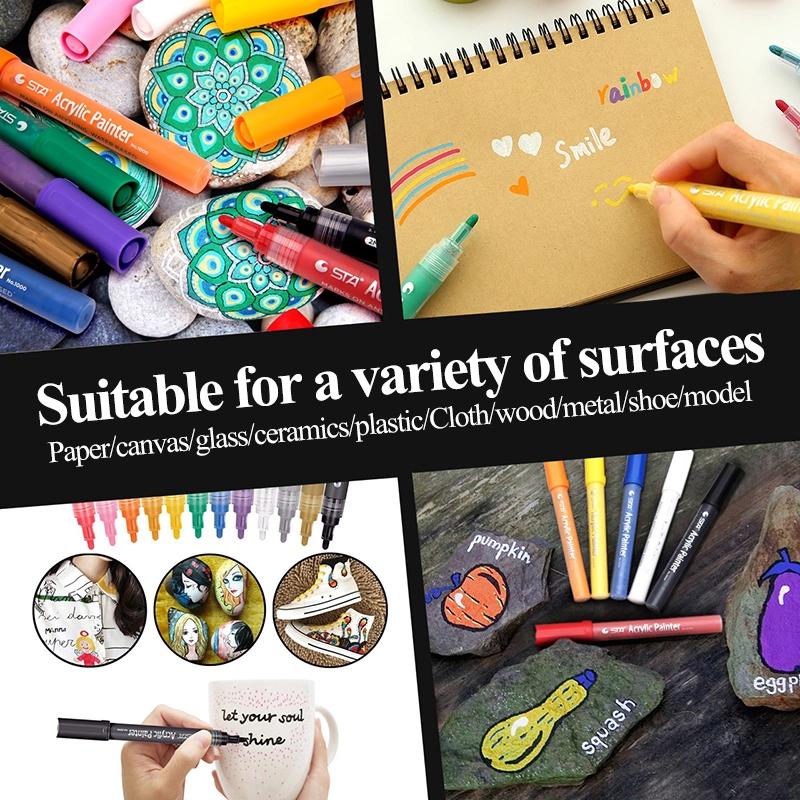 STA  Acrylic Marker Pen Waterproof mMulticolour Set For Stone Glass Metal Fabric Canvas Art School Student Supplies For Artist