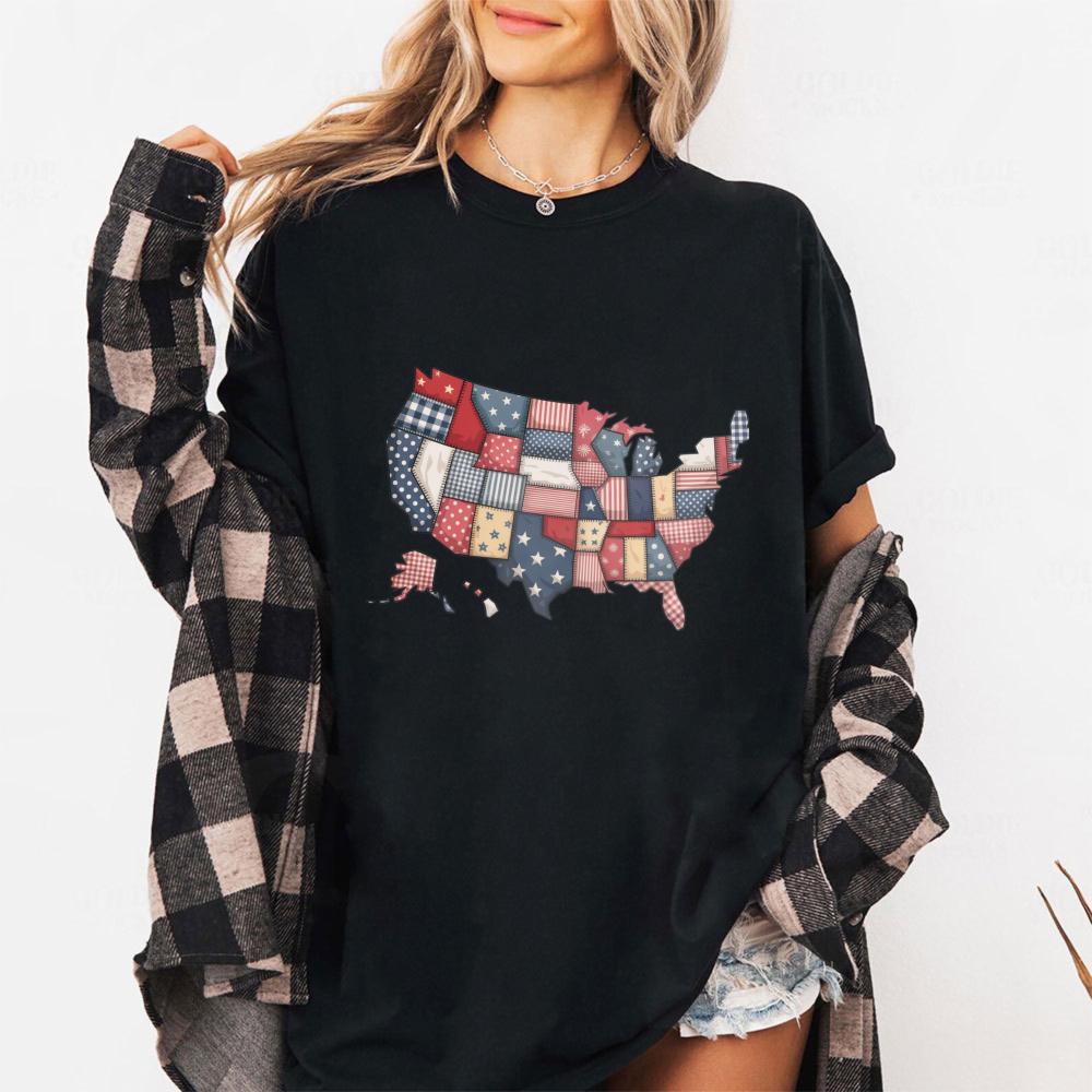 USA 250th Anniversary Shirt Semiquincentennial 2026 Patchwork Map Patriotic Tee High Quality Cotton Women Clothes