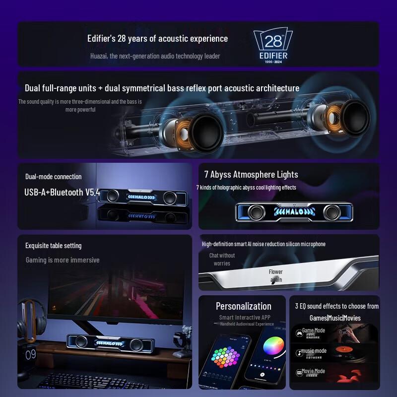 EDIFIER Halo SoundBar Desktop Bluetooth Gaming Speaker