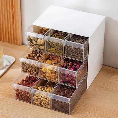 Large Capacity Drawer Storage Box Stackable Plastic Flower Tea Storage Box Space Saving Sundries Organizer Living Room