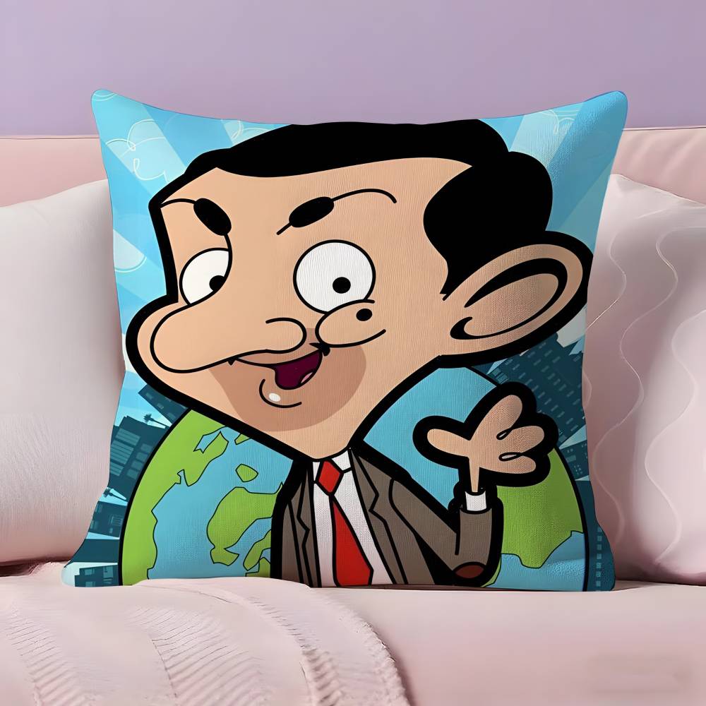 Cartoon M-Mr. BeanS Pillow Case Anti-dustmite Pillowcase Invisible zipper silky short plush Sofa cushion cover