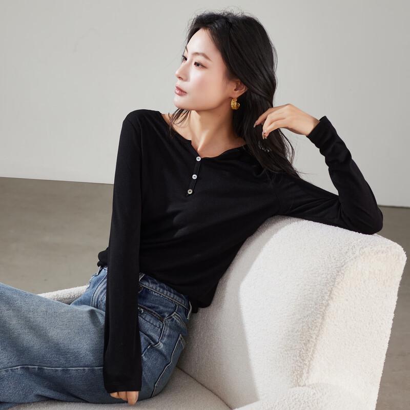 SOFSIL Women s Half-Open Collar Long Sleeve T-Shirt L