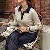 Autumn/Winter 2026 Women's Casual Color Block Lapel Knit Sweater