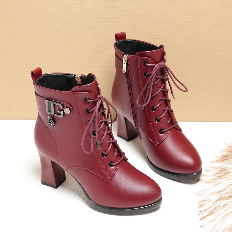 Martin Boots Women's Winter Velvet High Heels, Winter New Short Boots    Women's Soft Leather Boots Versatile Women's Shoes