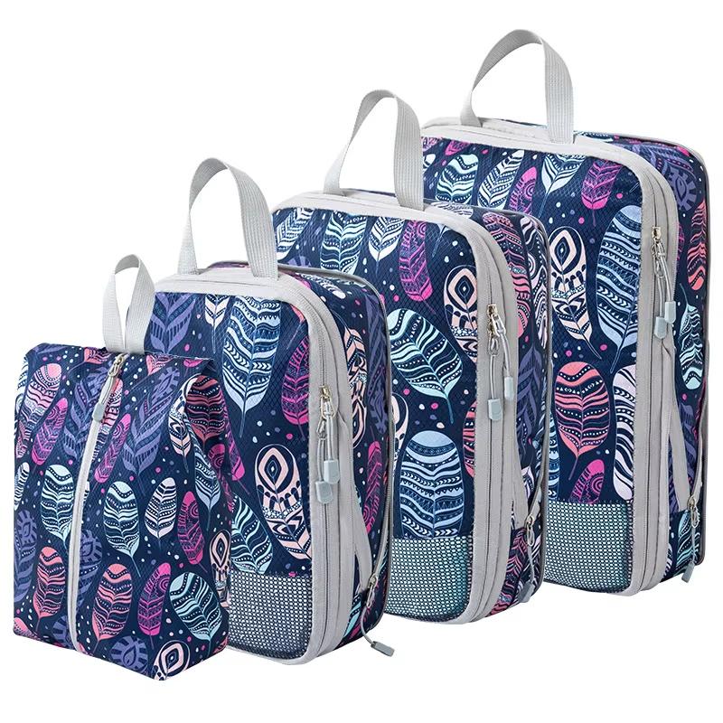 4pcs/set Print Compression Storage Bag Portable Large Capacity Travel Storage Bag Foldable Clothes Luggage Bags Travel Organizer
