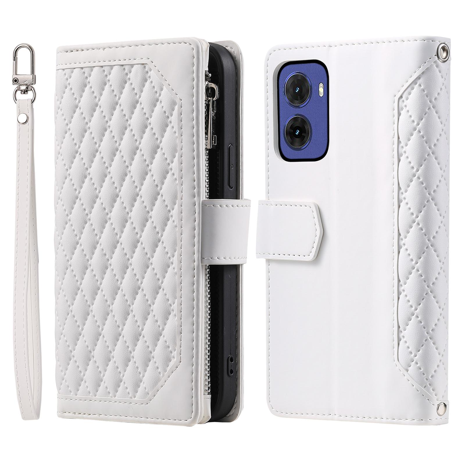 

Style 005 For Motorola Moto G05 4G Wallet Case Rhombus Stitching Line PU Leather Phone Cover White