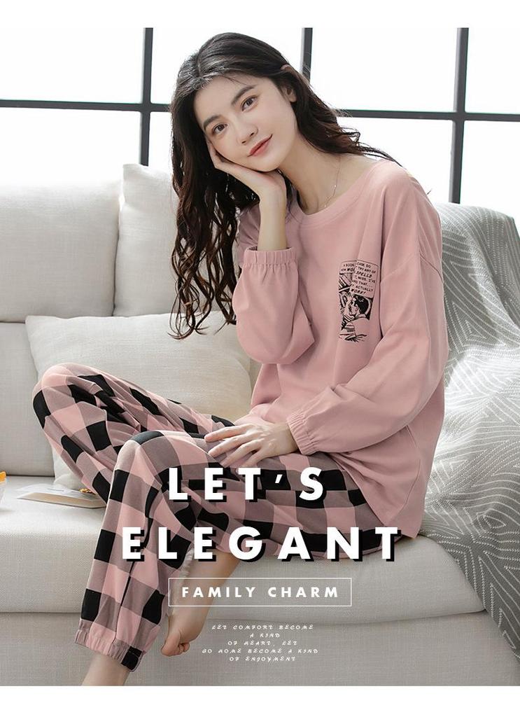 Aifen Teng Women's Pajamas Set: Pure Cotton, Long Sleeve, Long Pants, Casual Home Wear, Suitable for Spring, Autumn, and Winter.
