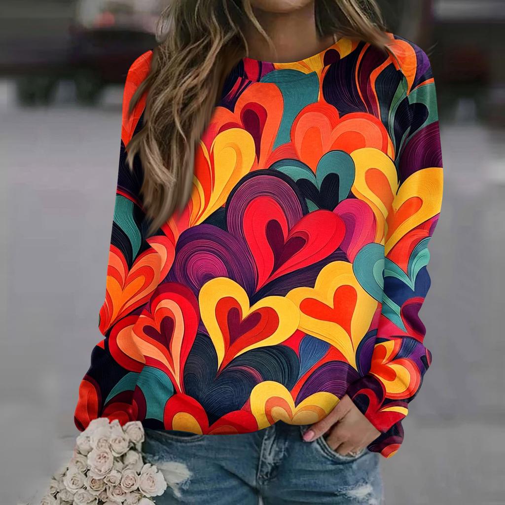 Damenmode Lässig Langarm Bedruckter Halsausschnitt Sweatshirt-Oberteil