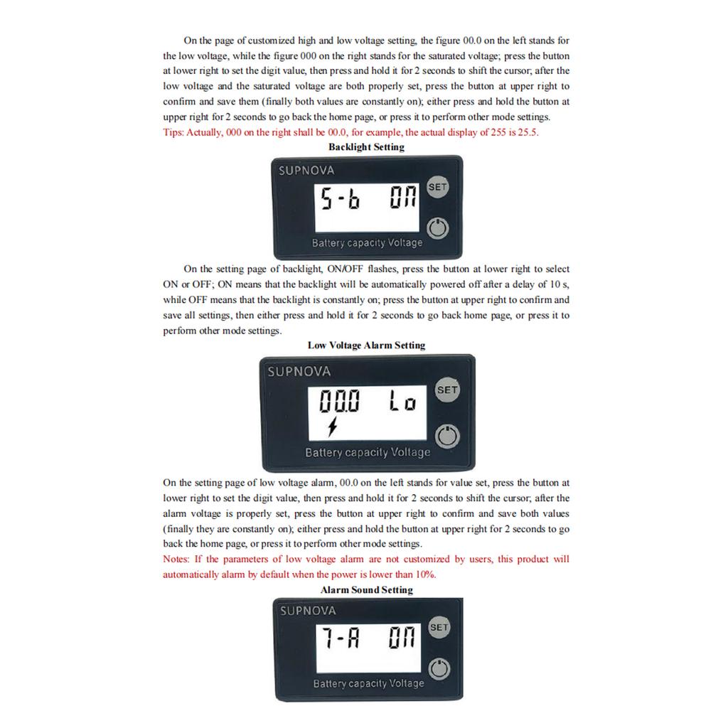 Universal LCD Voltmeter Battery VoltTester Panel DC8-100V VoltGauge VoltmetreMonitor with Percentage Display Backlit