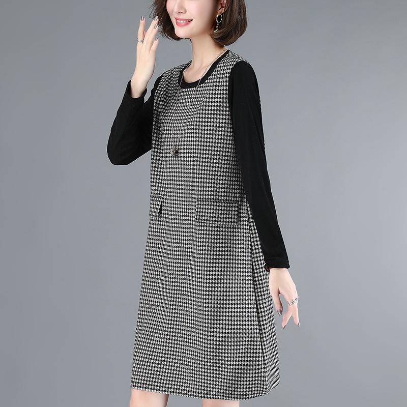 

Women s 2024 Spring Korean Style Plaid Patchwork Two-Piece Casual Slimming Dress XL