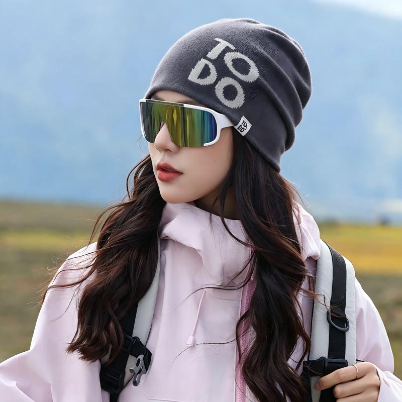 Fashion knitted hats men's and women's autumn and winter warm ear protection letter cold hat outdoor versatile big head circumference wool hat