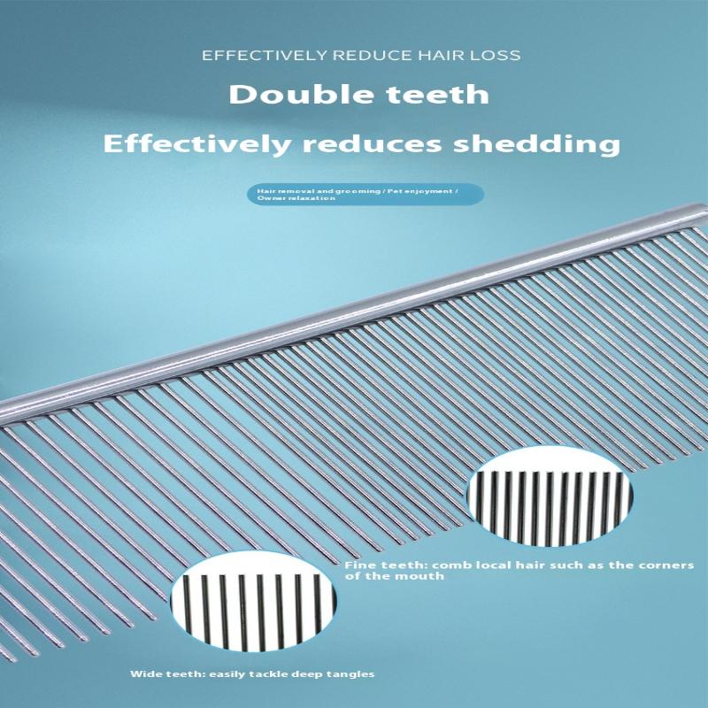 Dog Cat Metal Double Row Teeth Brush Grooming Hair Comb Fur Rake Tool Useful Dog Fur Grooming
