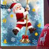 Waterproof PVC Stickers Christmas Window Cling, Santa Climbing Rope Sticker, Removable Static Cling Pattern Tree Decal for Glass Doors Windows Holiday