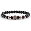 Black Frosted Copper Bead Bracelet with Micro-Inlaid Black Diamond and White Porcelain, Elastic Rope Jewelry for Men and Women.