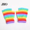 Women Gloves 1 Pair Students Half Finger Knitted Colorful Rainbow Stripe Stretchy Comfortable Ladies Keep Warm Super Soft Autumn Winter Writing Gaming
