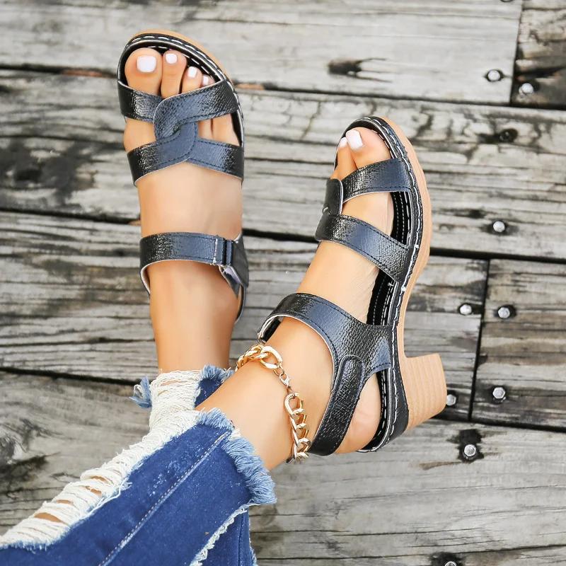 Shoes for Women 2024 Summer Thick Heel Women's Sandals Open Toe High Heels Casual Roman Sandals Ladies Gold Platform Sandalias