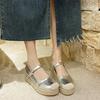 [Yushilai] Thick-soled Mary Jane Shoes for Women's 2025 Spring New Shallow-mouth Woven Small Height-increasing Fisherman Shoes
