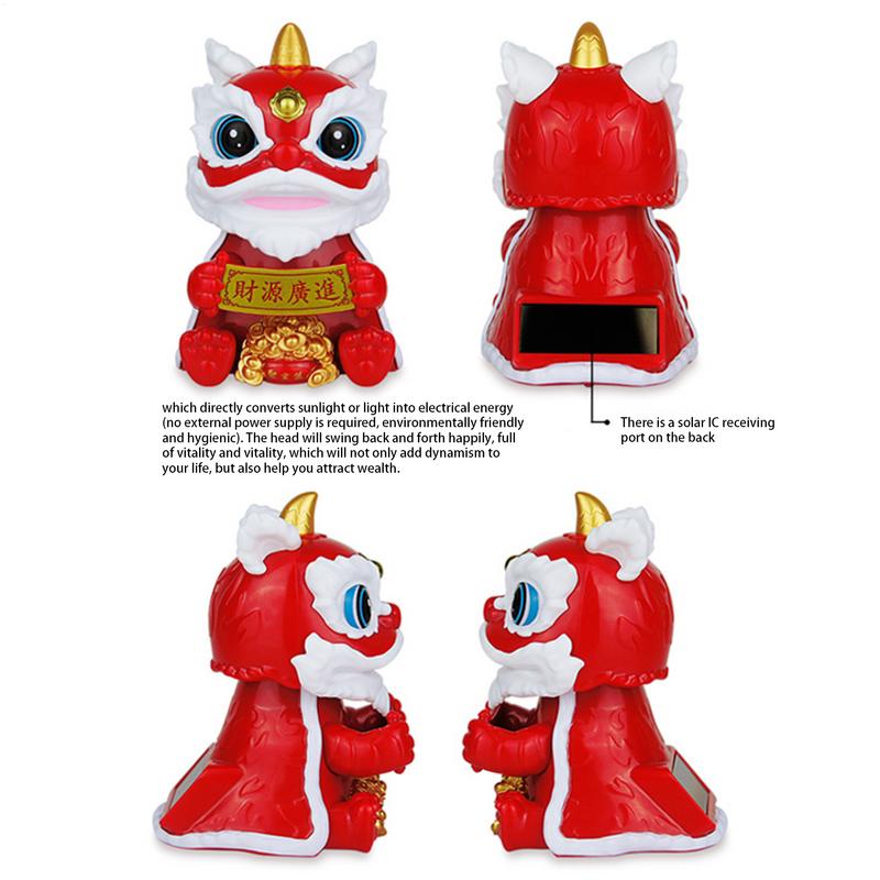 Chinese Style Lucky Dancing Lion Mascot Ornament Plastic Model Solar Powered Car Dashboard Statue Desk Decoration