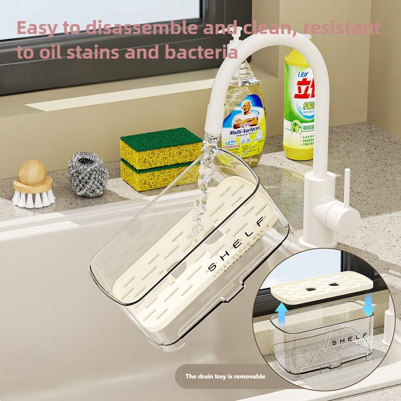 Multi-Functional Sink Rack with Drainage Shelf and Dish Towel Holder Countertop Storage for Sponges Soap Brushes Organization