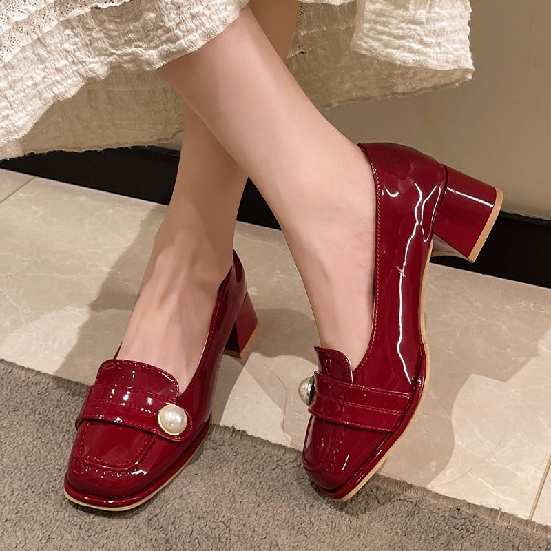 

Модные женские туфли на высоком каблуке Мэри Джейн, модные лоферы на массивной подошве, элегантные женские туфли-лодочки 2025 Осень, дизайнерская роскошная обувь для женщин 40 вино красного
