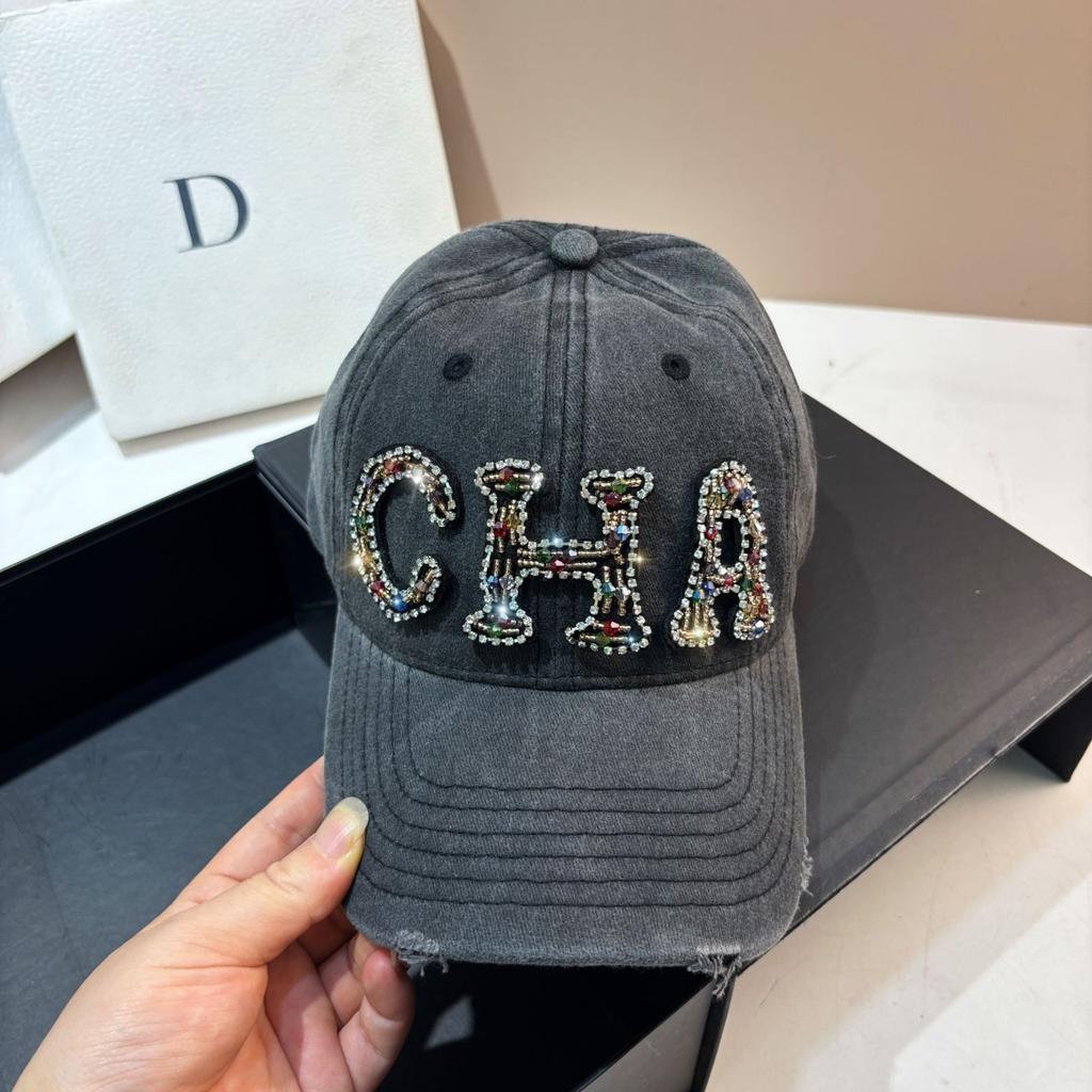 Heavy Industry Hand-sewn CHA Small Fragrant Wind Cap Spring and Summer Four Seasons Rhinestone Alphabet Casual Hat Fashionable Personalized Casual Hat