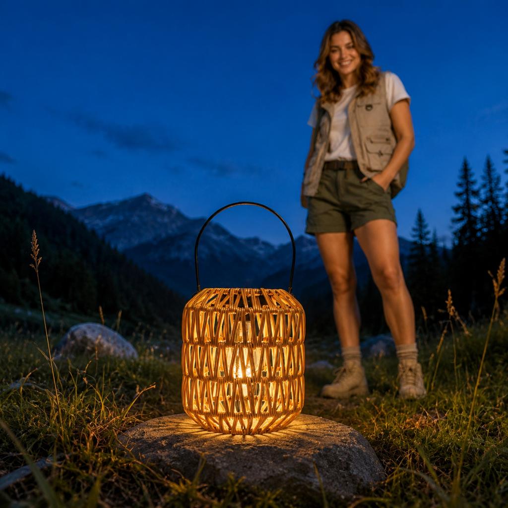 Solar Lantern Handmade Rattan Outdoor Light Camping Lantern Patio Garden Landscape Lighting Solar Powered Ambient Light for Outdoor Use
