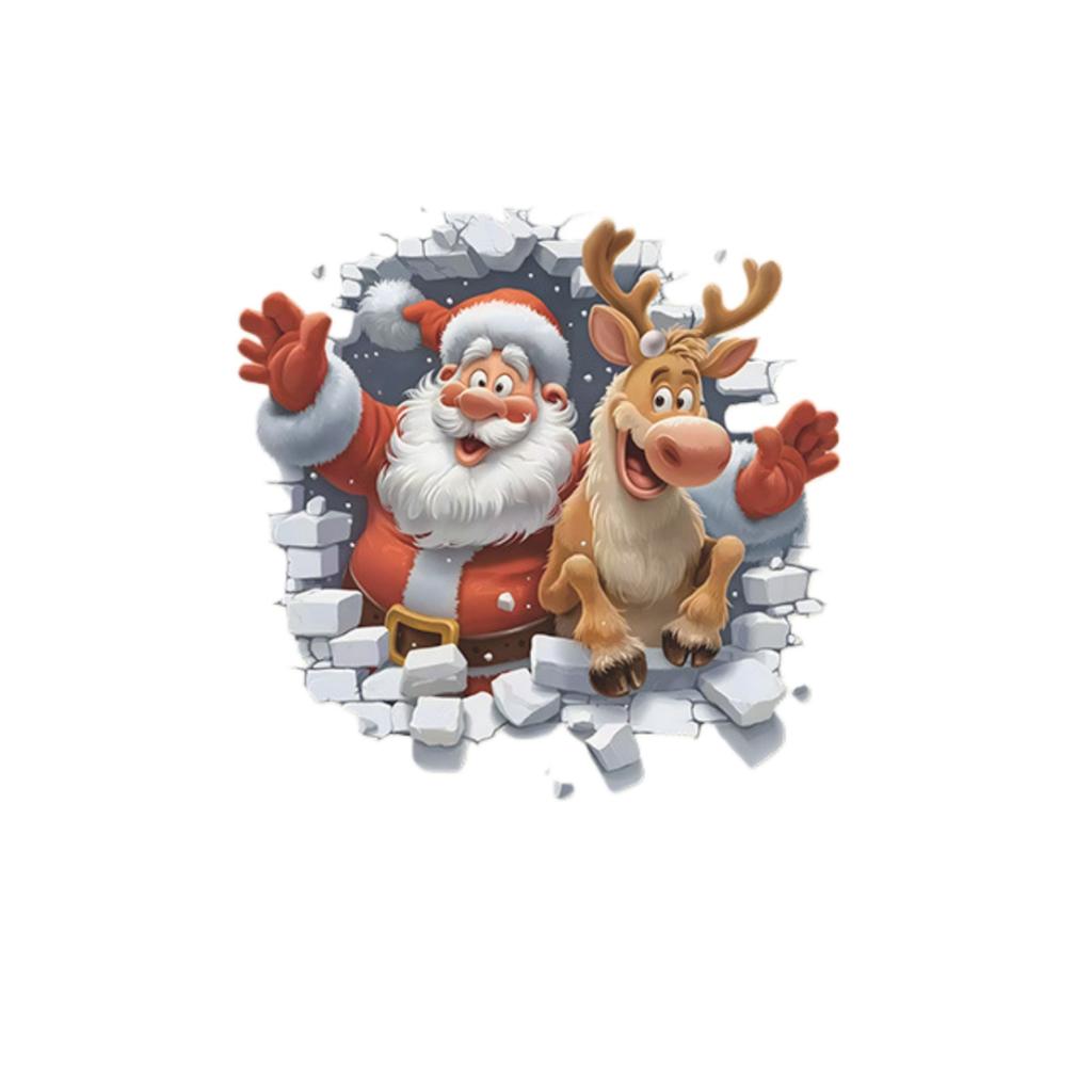 Christmas Wall Sticker Santa Reindeer 3D Breakthrough Design PVC Material Mall Scene Festive Holiday Christmas Decor Accessory
