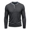 T-shirt Henley à manches longues pour homme Automne Couleur unie Bouton sur le devant Coupe ample Décontracté Basique Top pour sports d'extérieur Hauts