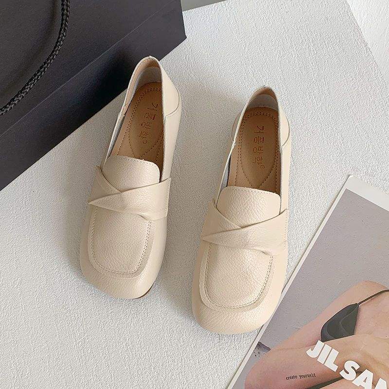 Flat-bottomed Doudou Shoes Women's 2025 Spring New Retro Soft-soled Soft Leather One-pedal Single Shoes Versatile Non-slip Maternity Shoes