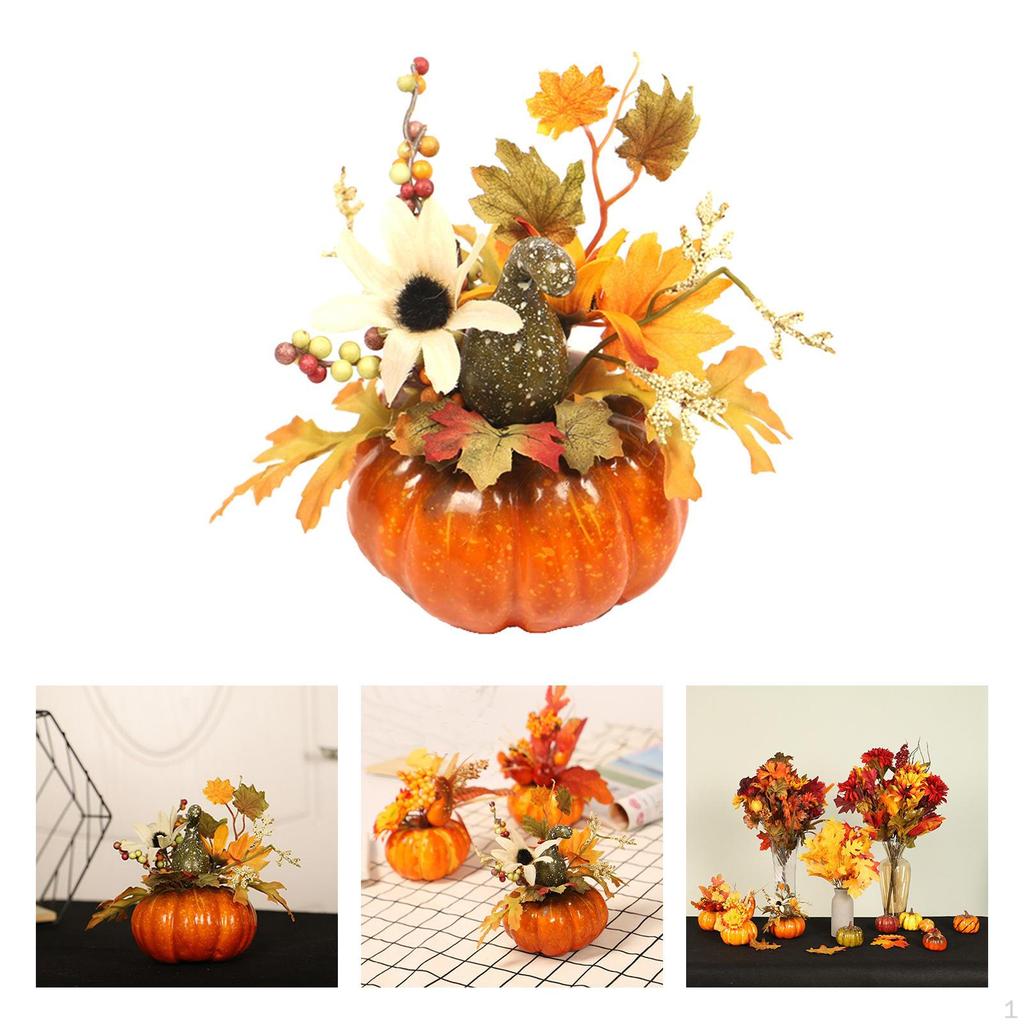 Artificial Pumpkin with Flowers Fall Wreaths Photography Props Floral Arrangement Ornament for Home
