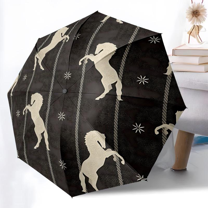 1pc Horse Pattern Fashionable Automatic Opening/Closing Folding Umbrella with 8 Bones, Windproof Portable, Daily Use020