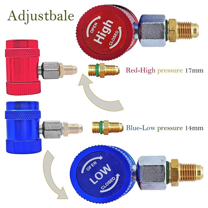 Fresh R1234yf Refrigerant Gauge Quick Connector Adjustable 1/4" Male Port AC Charging Fittings High Low Pressure