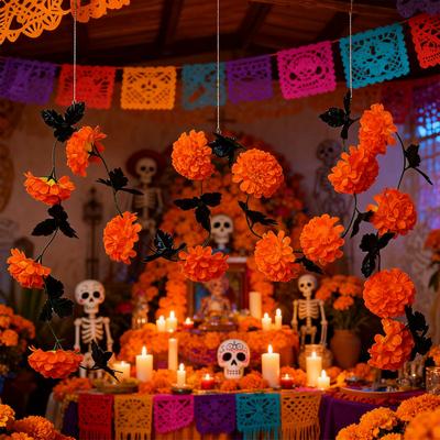 Artificial Chrysanthemum Marigold Wall Hanging Decoration for Day of The Dead Halloween Easter Altar Garland Home Decor