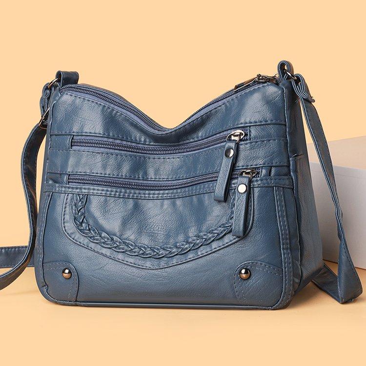 

2026 Women s Soft Leather Shoulder & Crossbody Bag Versatile Multi-Pocket Shoulder Bag for Middle-Aged & Elderly 25*10*18cm синій
