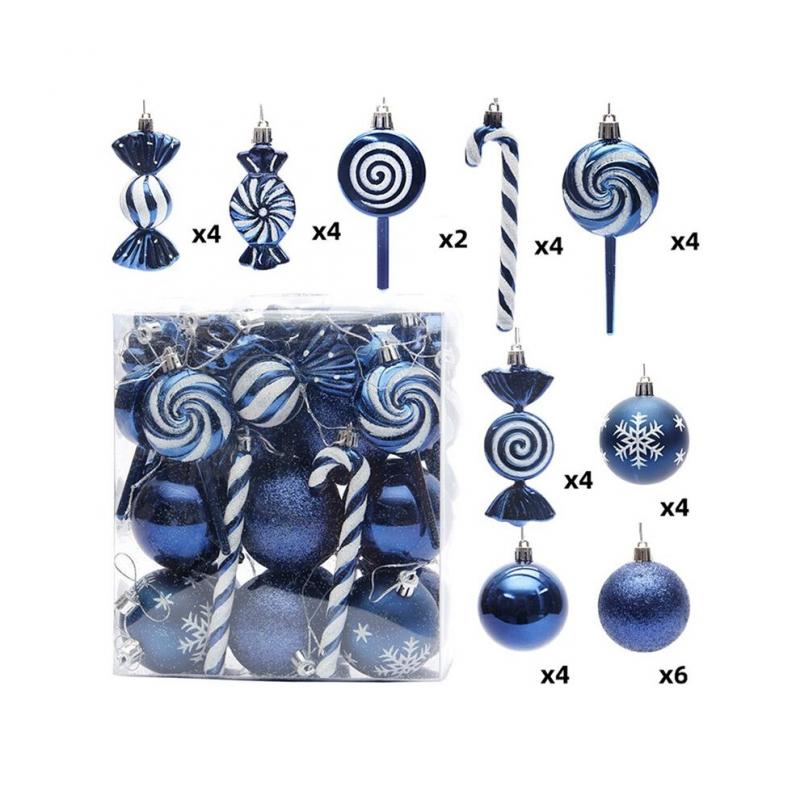 36 Stück Weihnachtskugeln, Weihnachtsbaum-Anhänger Zum Aufhängen, Bedruckte Anhänger In Form Von Weihnachtskugeln, Dunkelblau