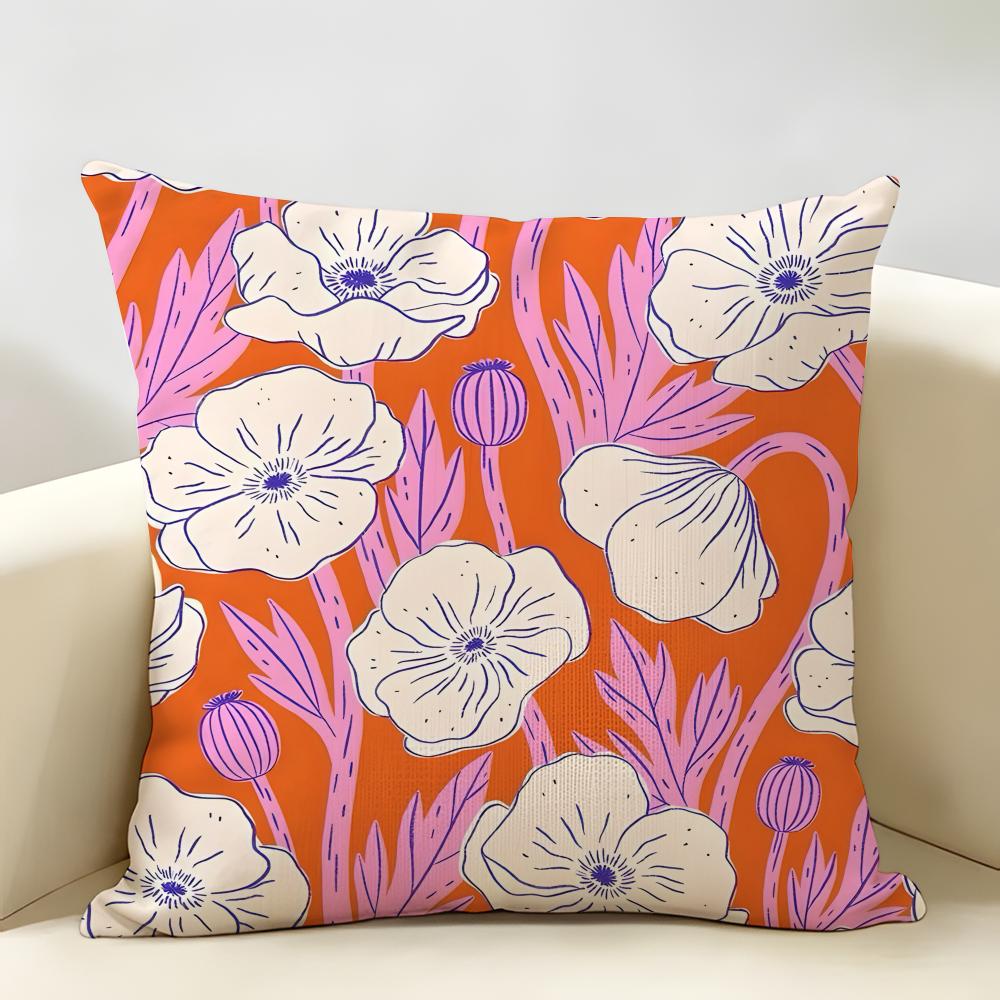 Colorful Pretty Flower Cushion Cover Durable Hypoallergenic Organic Linen Short Pillow Cover Washable