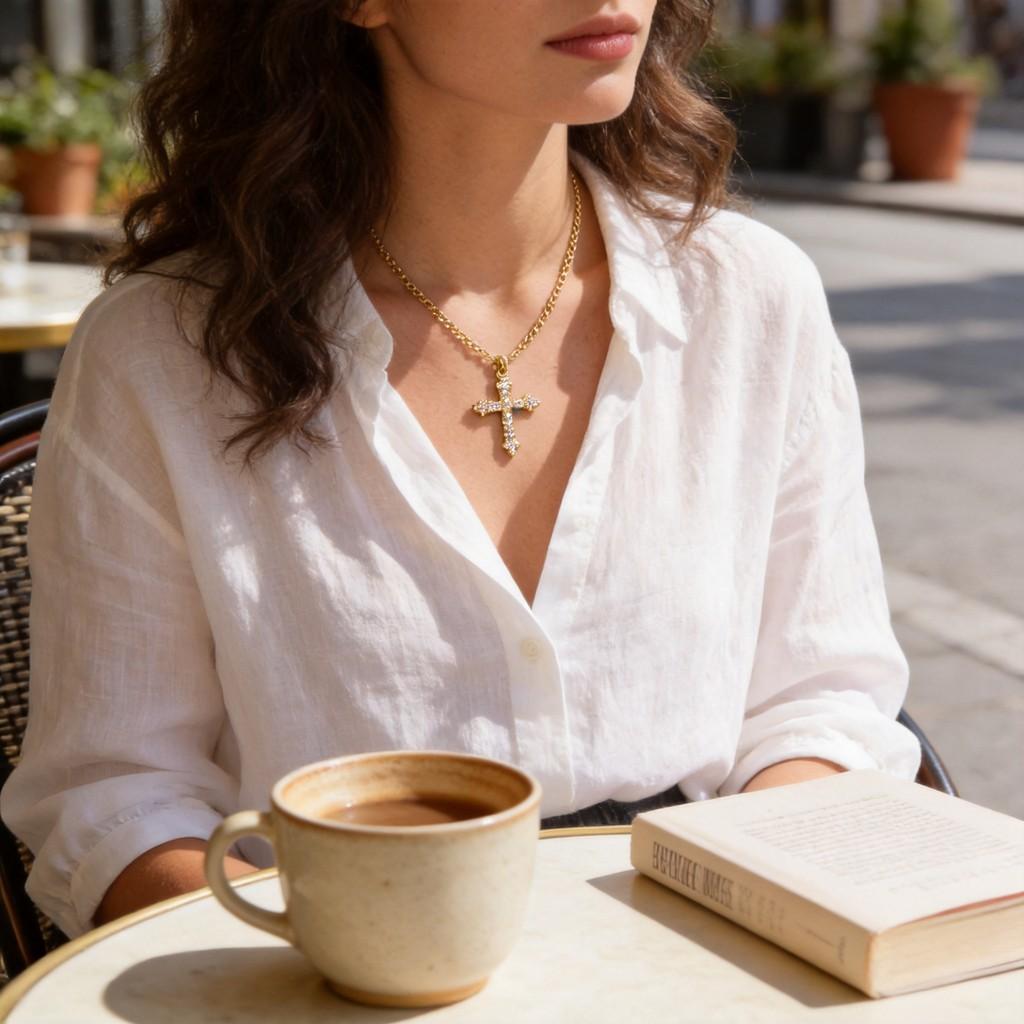 Geometric Cross Pendant Necklace For Women With Gold Plated Copper Chain Perfect For Daily Wear