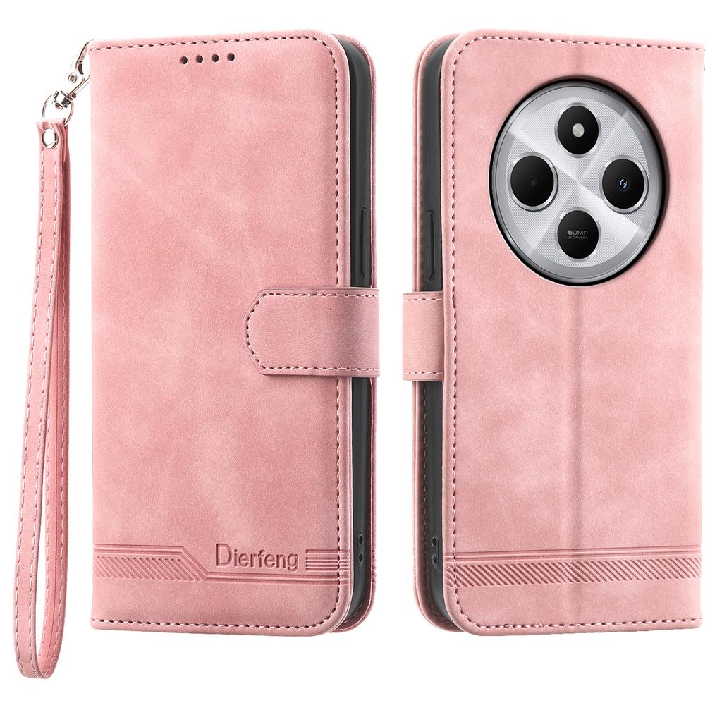 DIERFENG DF-03 Leather Case For Xiaomi Poco C75 4G/Redmi 14R 5G/14C 4G Lines Imprint Wallet Phone Cover