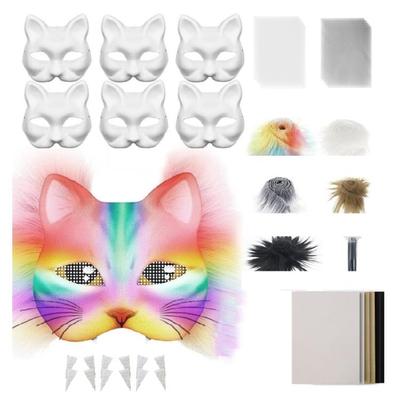 29/42Pieces Animal Cats Face Mask with Furry Trim Eye Mesh for Painting White Paper Mask Unpainted Masquerades Mask