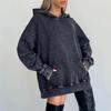 Bluza z kapturem 2024, spłowiały czarny: Vintage, Zniszczony, Ciepły, Wszechstronny, Luźny krój na jesień/zimę