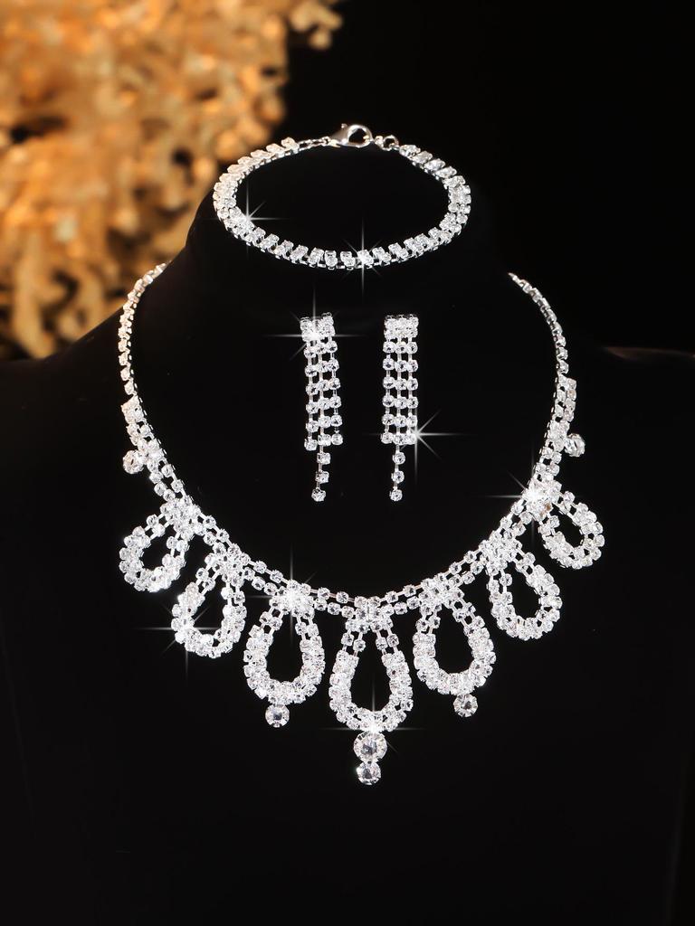 European Style Diamond-Inlaid Evening Necklace & Jewelry Set for Brides
