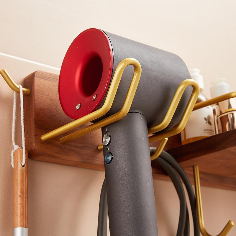 Walnut Bathroom Hair Dryer Holder Wall Mounted Bathroom Toilet Multifunctional Storage Rack Toothbrush Holder Towel Hook