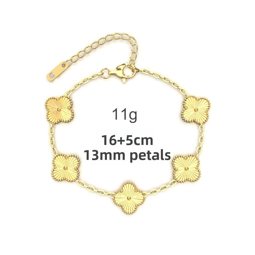 13mm Laser Split Blume Vierblättriges Kleeblatt Titanstahl Doppelseitiges Armband 18K Vakuumbeschichtung Verliert Keine Farbe Damenarmband