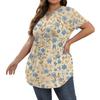 Women's Print Large Size  V Neck Button-Up Top Casual Short Sleeve Flowy Top