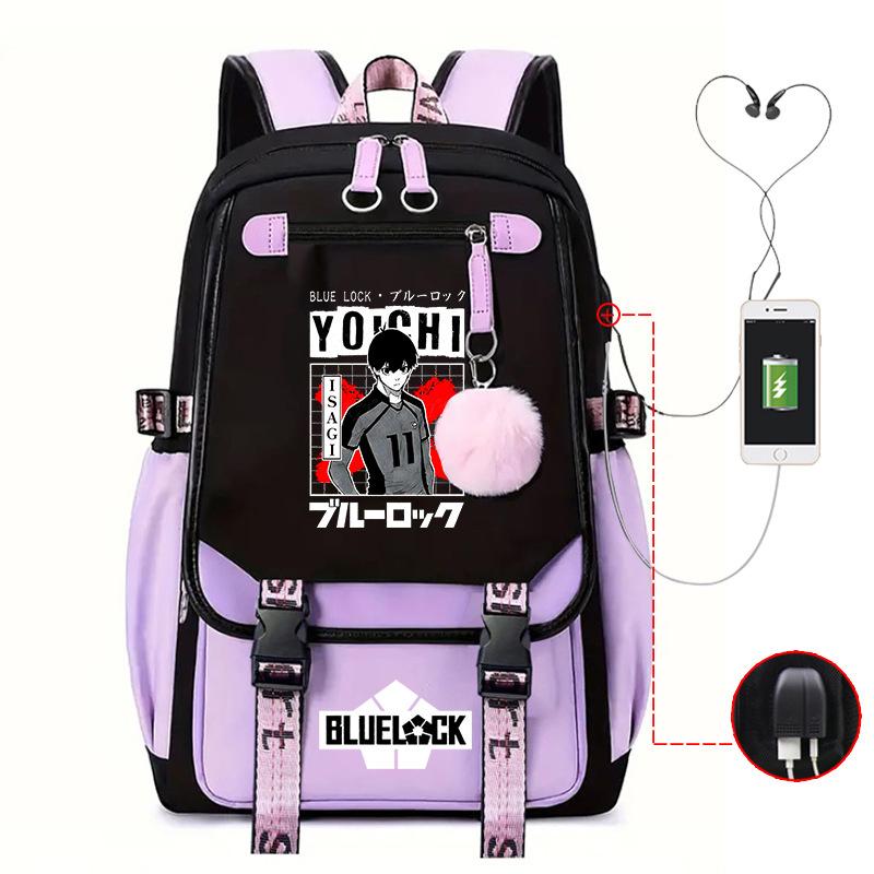 Blaues Gefängnis Anime Schultasche College Stil Große Kapazität Mittelschüler USB Rucksack