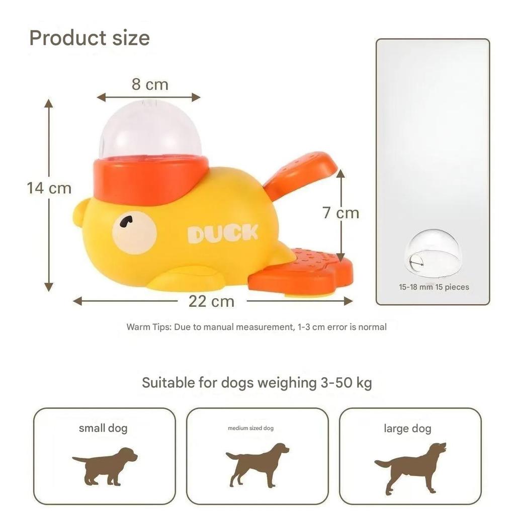 2-in-1 Yellow Duck Shaped Dog Interactive Pet Toy Modern Solid Pattern Automatic Slow Feeder 500ml Plastic Treat Dispenser