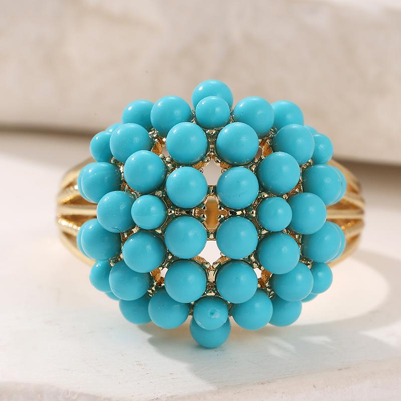 Vintage Inlaid Blue Stone Women's Ring Ethnic Gold Color Geometry Hollow Daily Wear Party Jewelry Anniversary Gift