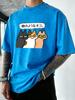 Cartoon Funny Cats Printed Men Washed Tee Shirt ONeck Cotton TShirts Casual Summer Clothes Vacation Beach Style Streetwear